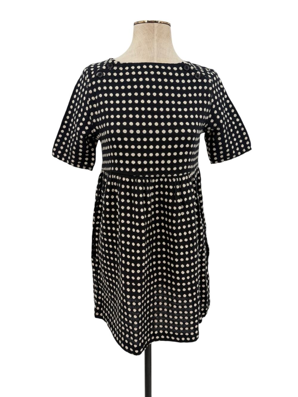 Ace & Jig Polka Dot Linen Cotton Babydoll Mini Dress Black Cream Size Small